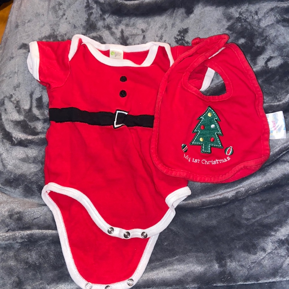 Santa bodysuit one piece and bib set